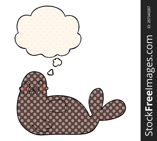 Cartoon Seal And Thought Bubble In Comic Book Style
