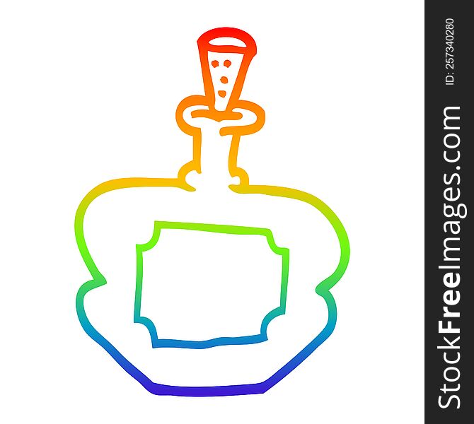 rainbow gradient line drawing of a cartoon perfume bottle