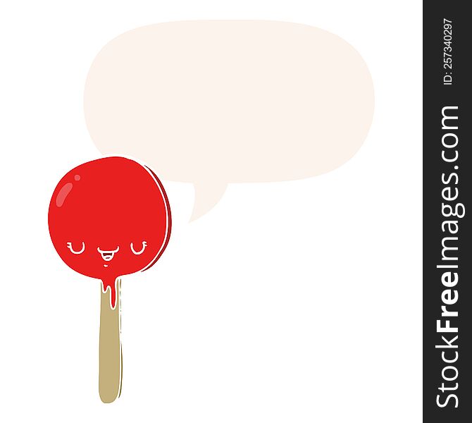 Cartoon Candy Lollipop And Speech Bubble In Retro Style