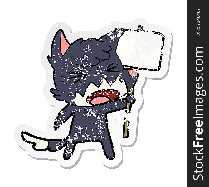 Distressed Sticker Of A Angry Cartoon Fox With Sign