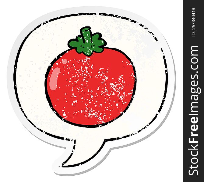 Cartoon Tomato And Speech Bubble Distressed Sticker