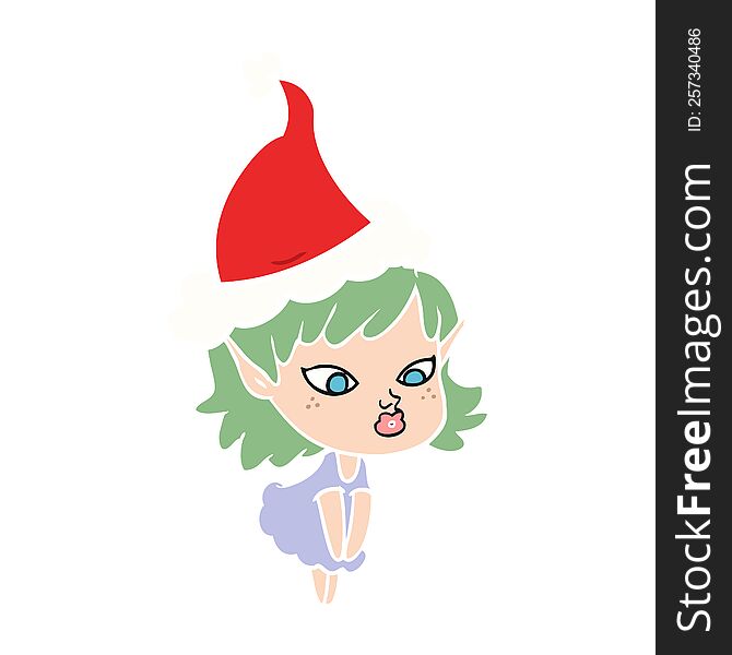 Pretty Flat Color Illustration Of A Elf Girl Wearing Santa Hat