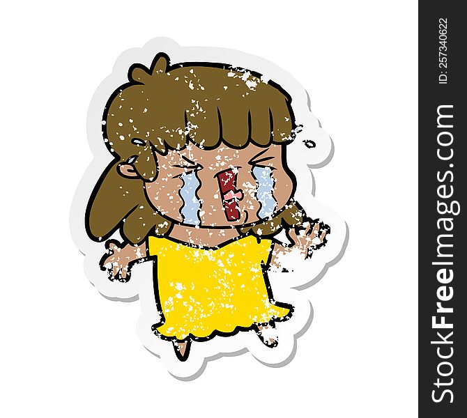 Distressed Sticker Of A Cartoon Woman In Tears