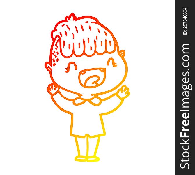 Warm Gradient Line Drawing Cartoon Happy Boy Laughing