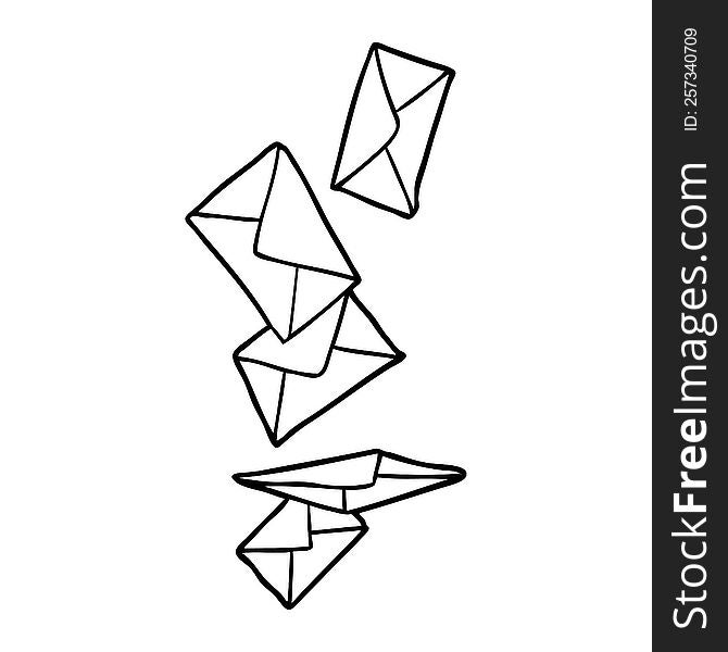 line drawing of a envelopes falling. line drawing of a envelopes falling