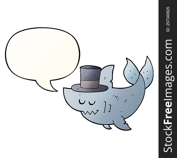 Cartoon Shark Wearing Top Hat And Speech Bubble In Smooth Gradient Style