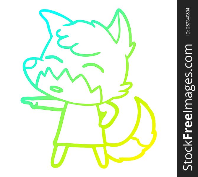 Cold Gradient Line Drawing Cartoon Fox In Dress Pointing