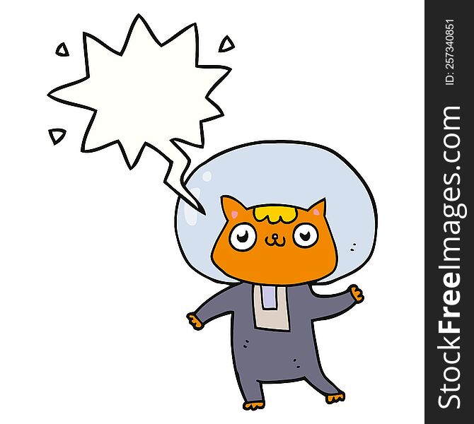cartoon space cat with speech bubble. cartoon space cat with speech bubble