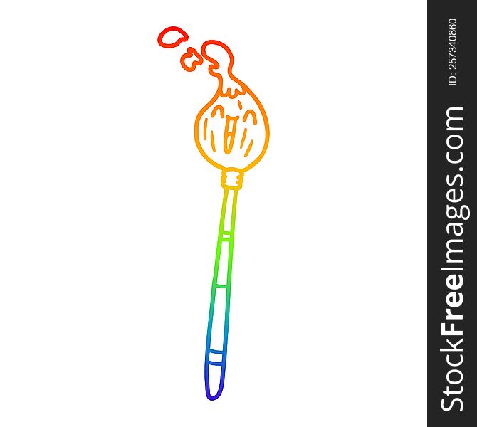 rainbow gradient line drawing of a happy cartoon paintbrush