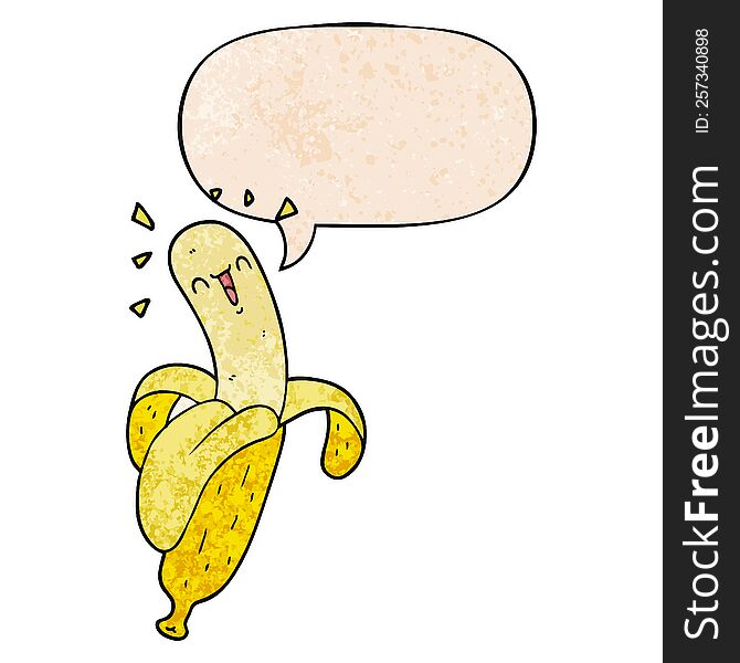Cartoon Banana And Speech Bubble In Retro Texture Style