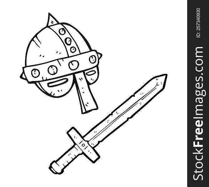 Black And White Cartoon Medieval Helmet