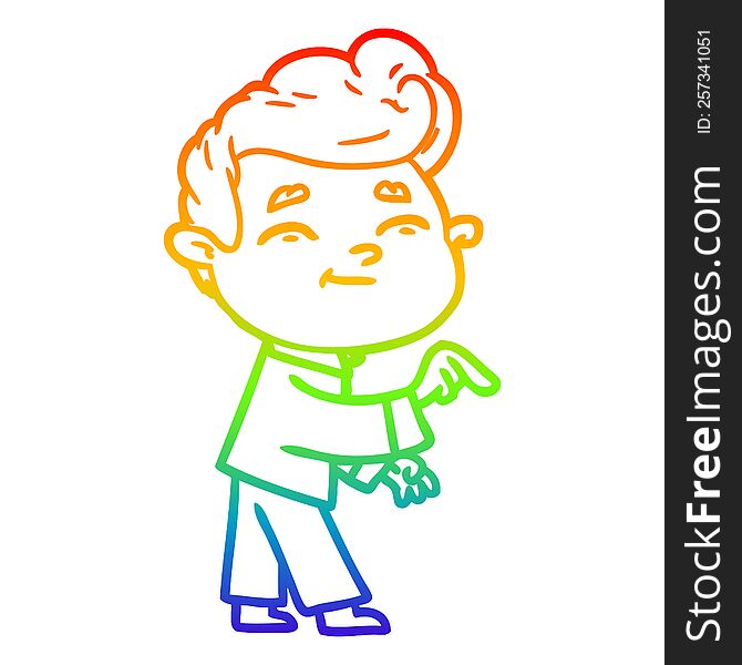 Rainbow Gradient Line Drawing Happy Cartoon Man Pointing