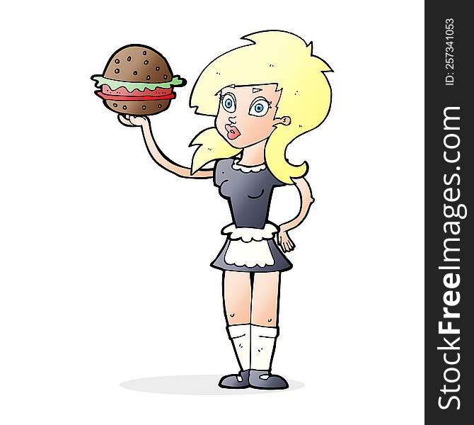 cartoon waitress with burger