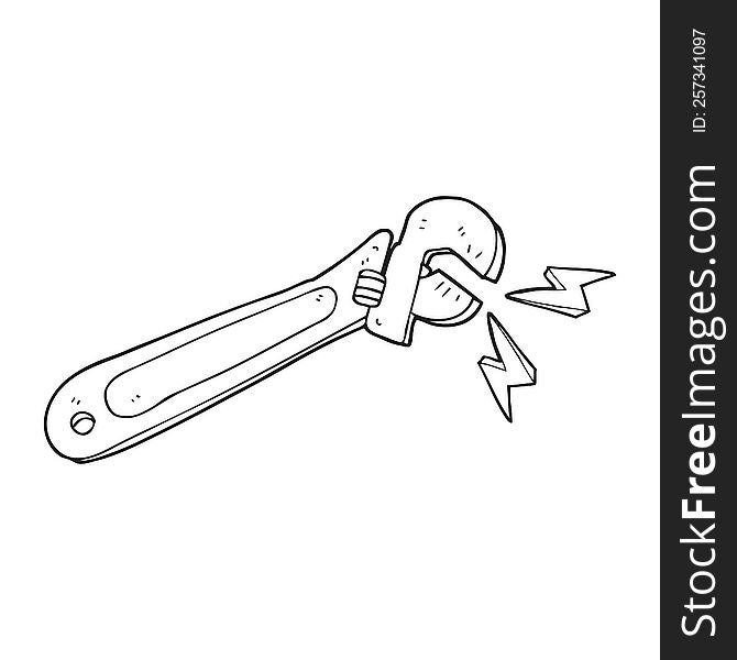 freehand drawn black and white cartoon adjustable spanner