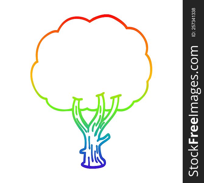 Rainbow Gradient Line Drawing Cartoon Blooming Tree