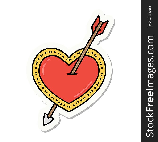 sticker of tattoo in traditional style of an arrow and heart. sticker of tattoo in traditional style of an arrow and heart
