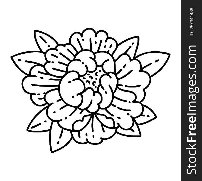 tattoo in black line style of a blooming flower. tattoo in black line style of a blooming flower