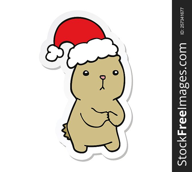 sticker of a cartoon christmas bear worrying