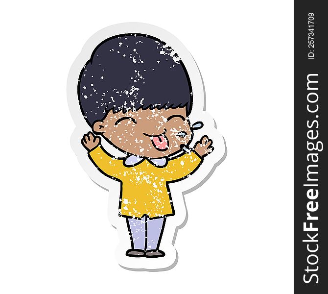 Distressed Sticker Of A Cartoon Funny Boy