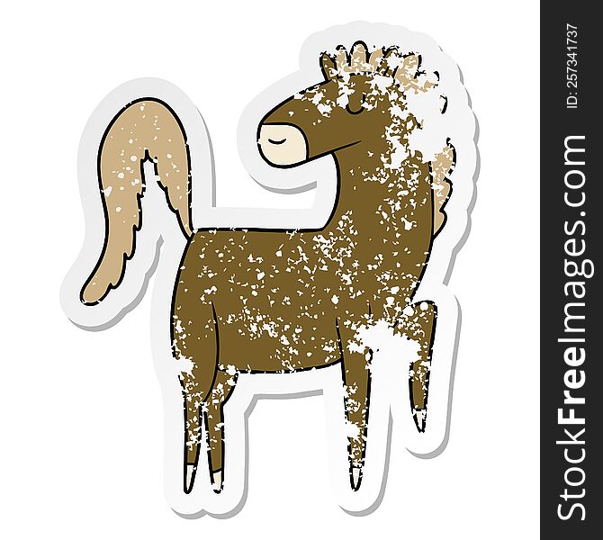 distressed sticker of a happy cartoon horse