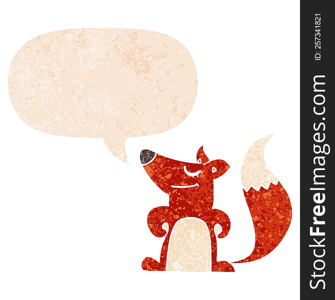 Cartoon Fox And Speech Bubble In Retro Textured Style