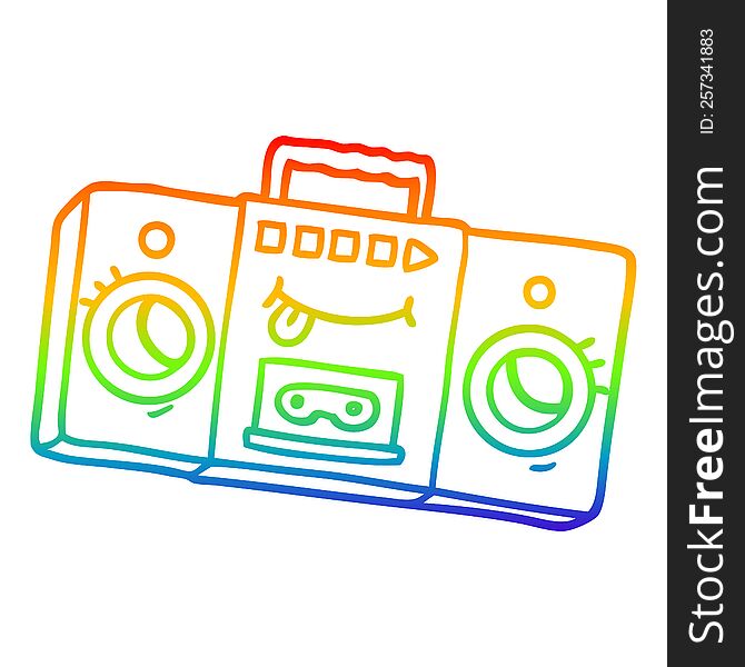 Rainbow Gradient Line Drawing Cartoon Retro Cassette Tape Player