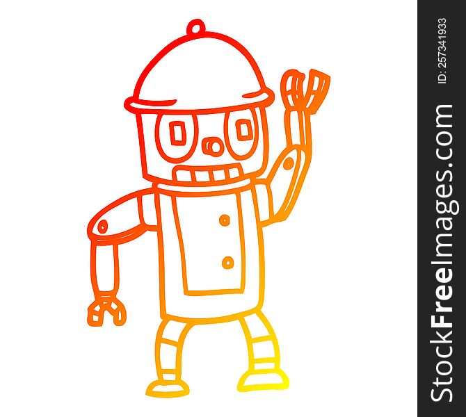 Warm Gradient Line Drawing Cartoon Robot Waving