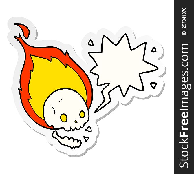 Spooky Cartoon Flaming Skull And Speech Bubble Sticker