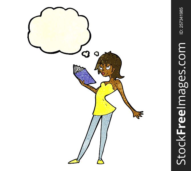 Cartoon Woman Reading Book With Thought Bubble