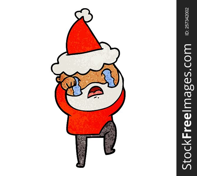 textured cartoon of a bearded man crying and stamping foot wearing santa hat