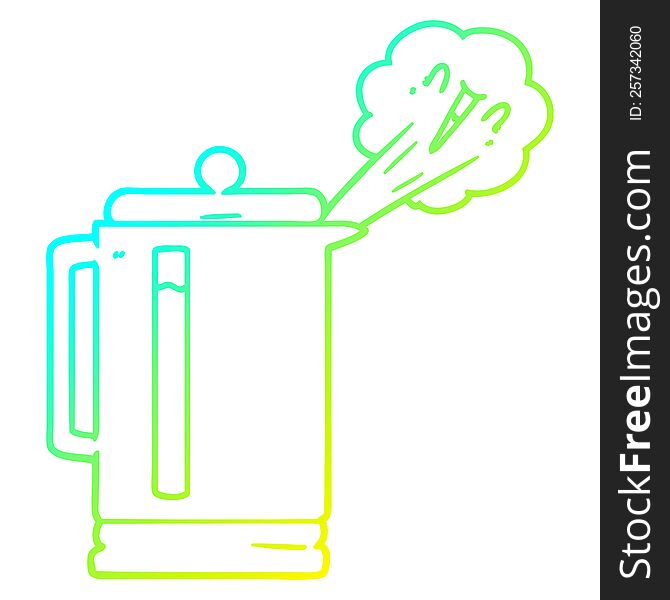 cold gradient line drawing of a cartoon electric kettle boiling