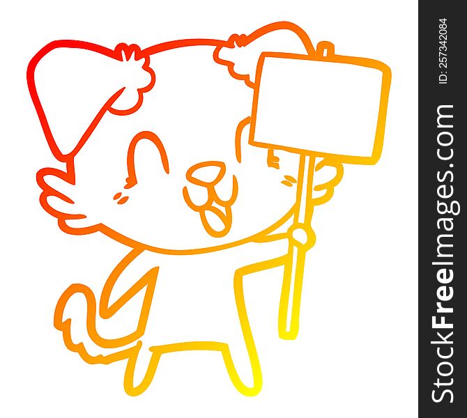 warm gradient line drawing of a laughing cartoon dog with sign