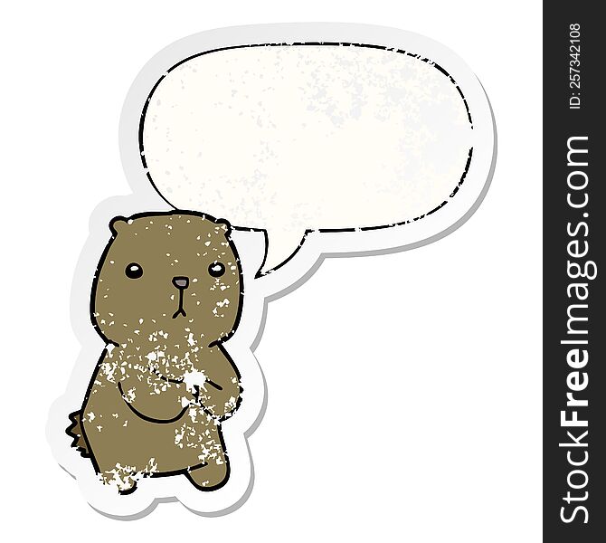 Cartoon Worried Bear And Speech Bubble Distressed Sticker