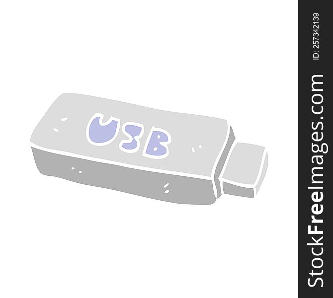 Flat Color Illustration Of A Cartoon USB Stick