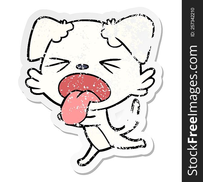 distressed sticker of a cartoon panting dog