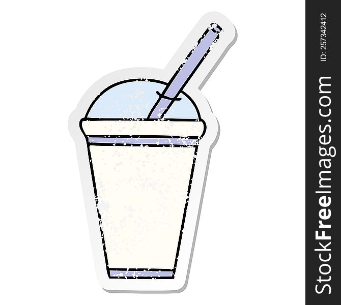 distressed sticker of a quirky hand drawn cartoon soft drink