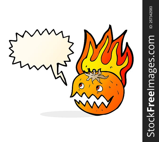 Cartoon Flaming Pumpkin With Speech Bubble