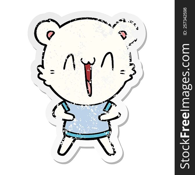 Distressed Sticker Of A Happy Polar Bear Cartoon