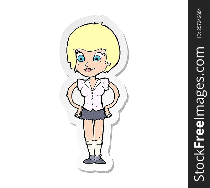 Sticker Of A Cartoon Pretty Woman With Hands On Hips