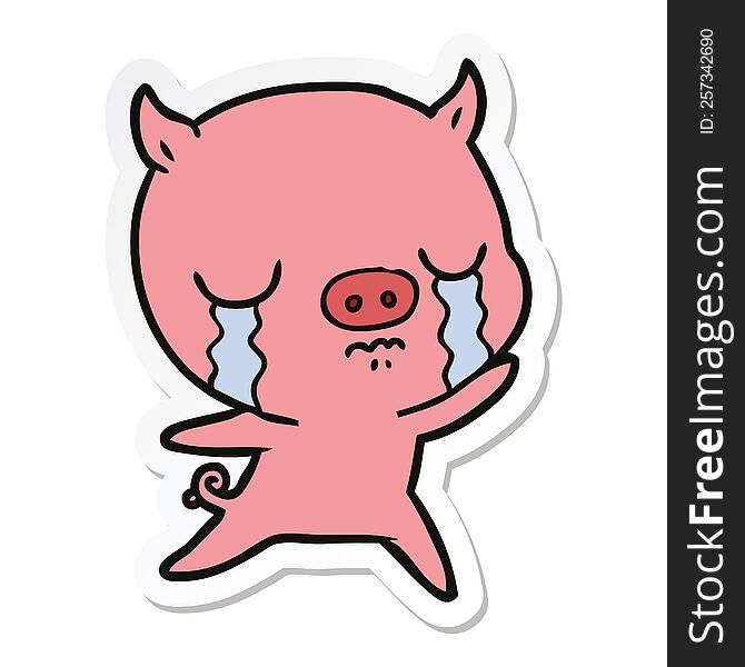 Sticker Of A Cartoon Pig Crying