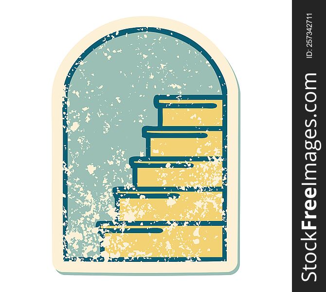 iconic distressed sticker tattoo style image of a doorway to steps. iconic distressed sticker tattoo style image of a doorway to steps