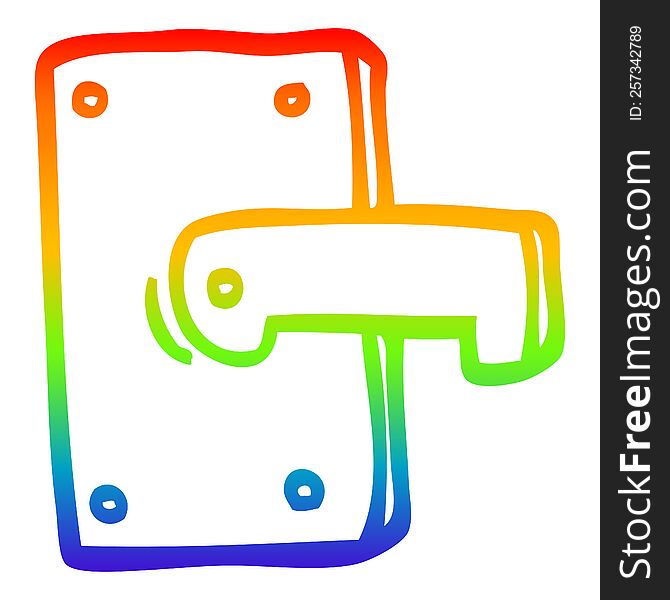 rainbow gradient line drawing of a cartoon metal door handle