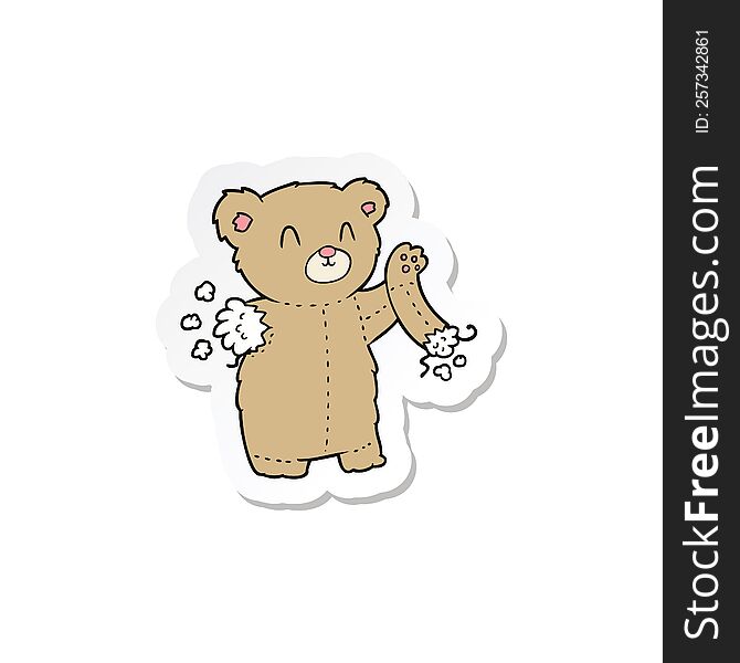 sticker of a cartoon teddy bear with torn arm