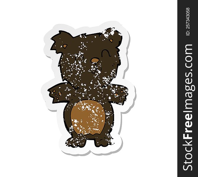 Retro Distressed Sticker Of A Cartoon Cute Black Bear Cub