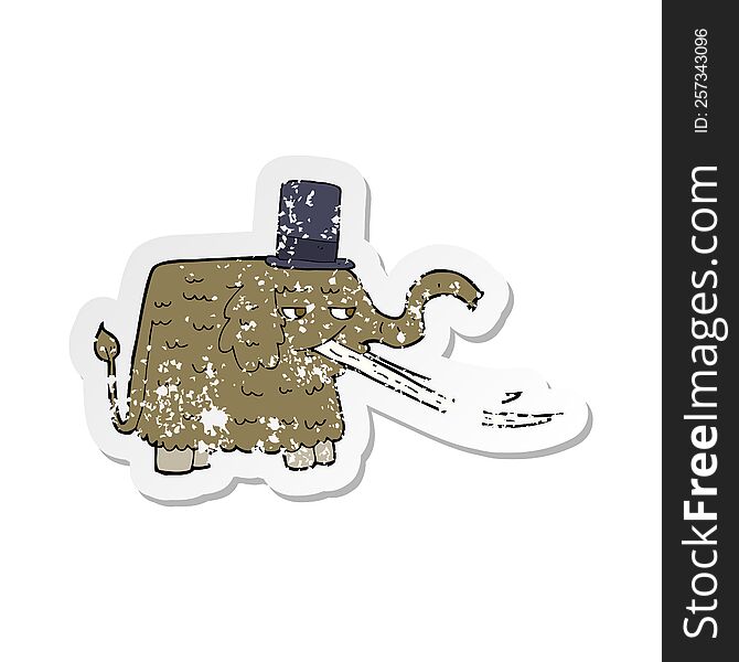 Retro Distressed Sticker Of A Cartoon Mammoth