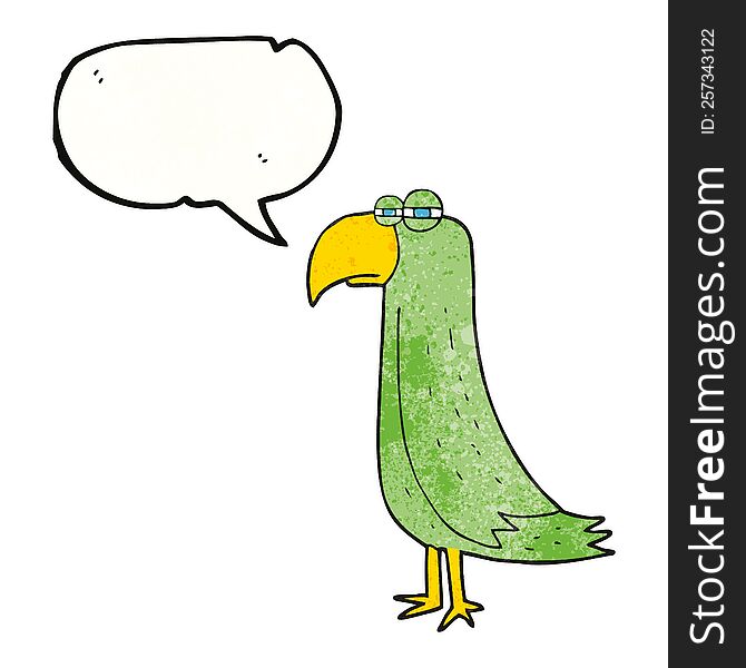 freehand speech bubble textured cartoon parrot