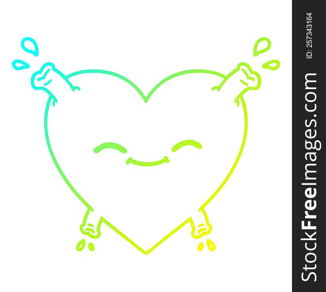 cold gradient line drawing of a cartoon happy heart