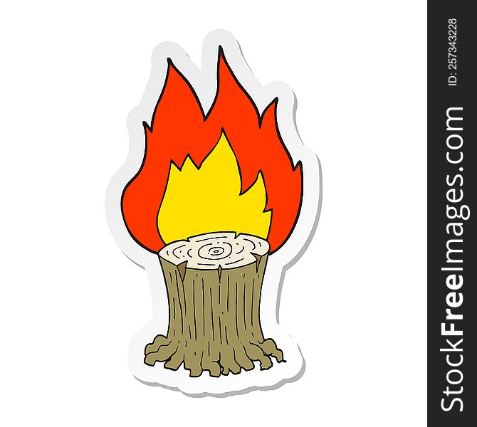 sticker of a cartoon big tree stump on fire