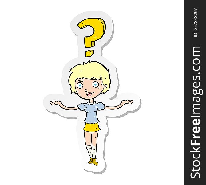 sticker of a cartoon woman asking question