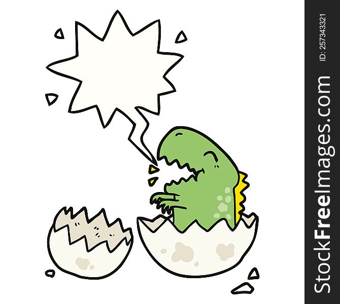 cartoon dinosaur hatching from egg with speech bubble